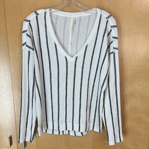 Anthropologie White and Black Textured Top